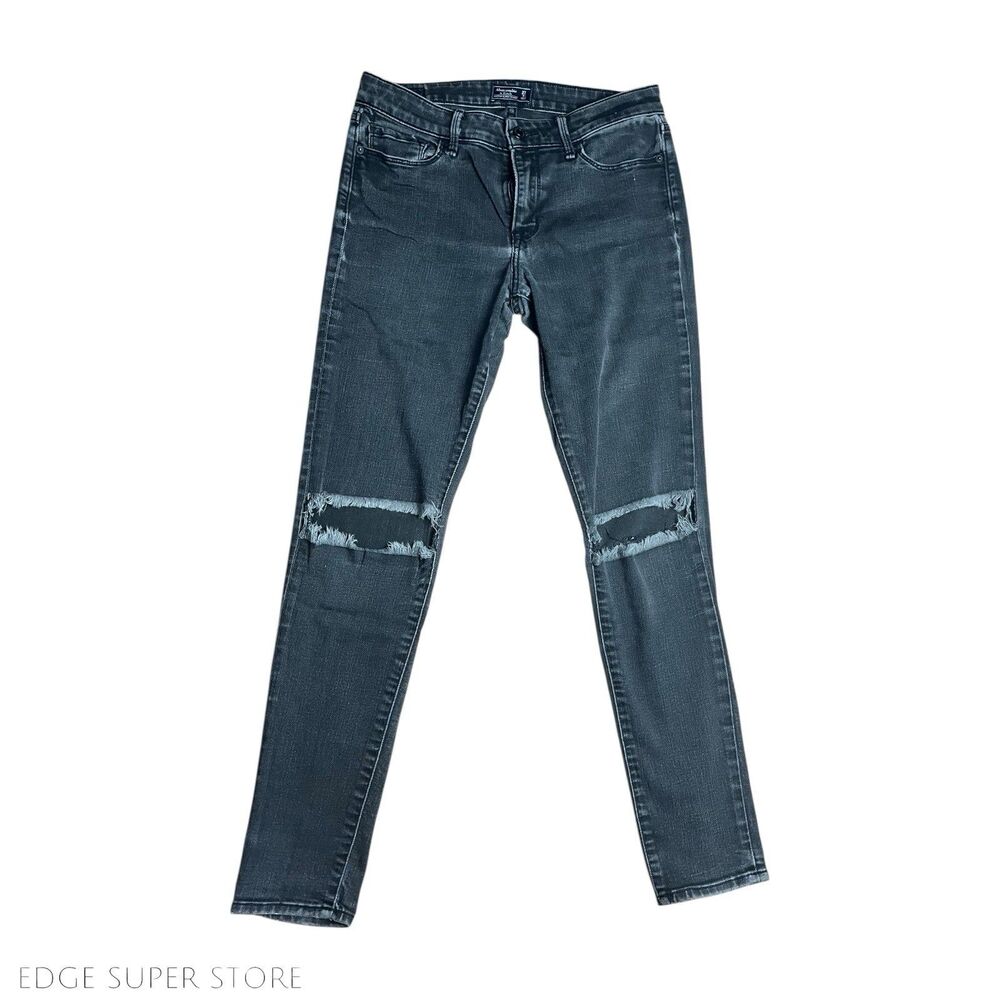 Abercrombie & Fitch Harper Super Skinny Black Mid Rise Ripped Jeans Size 27 4 R